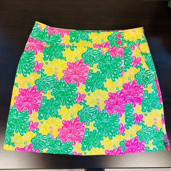 Lilly Pulitzer Pants - Lilly Pulitzer Sunny Lion Pink Yellow Green Print Cotton Wrap Skort Size 4